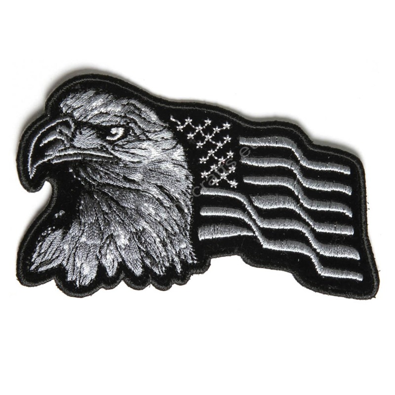 Eagle With Waving Flag Black Silver Patch