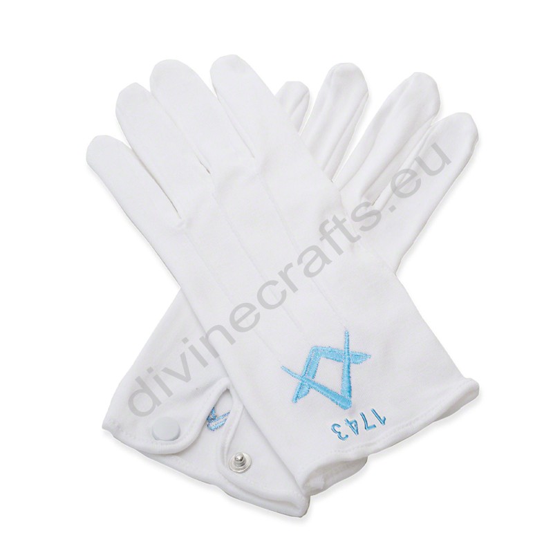 Cotton White Masonic SQ And Compass Gloves