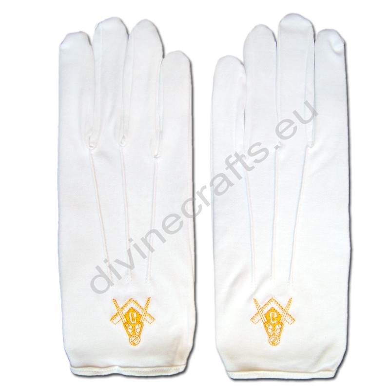 Masonic Cotton Gloves Golden Embroidery