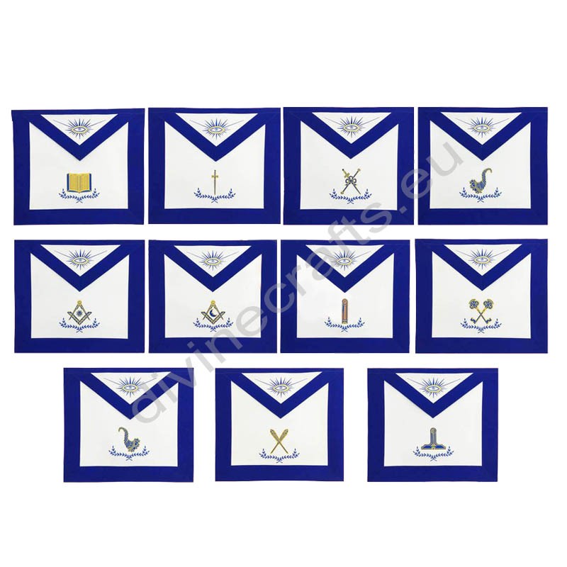 Masonic Blue Lodge Officers Apron Set of 11 Machine Embroidery Aprons