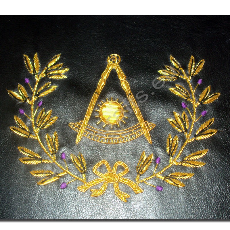 Hand Embroidered Masonic Custom Black, P.M. Apron Case Gold with Wreath
