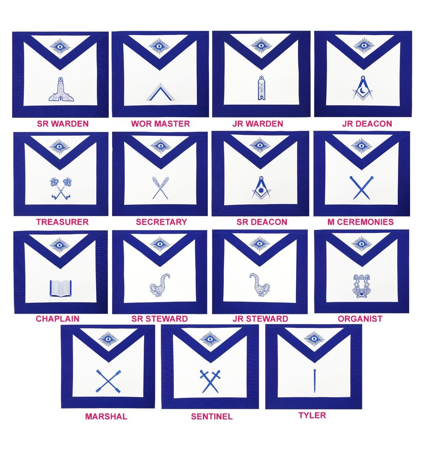 Masonic Blue Lodge Aprons- Set of 15 Aprons