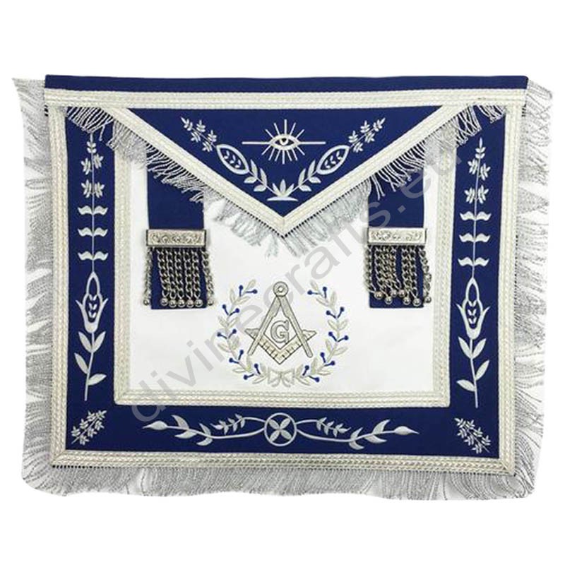Masonic Blue Lodge Master Mason Silver Machine Embroidery Freemasons Apron