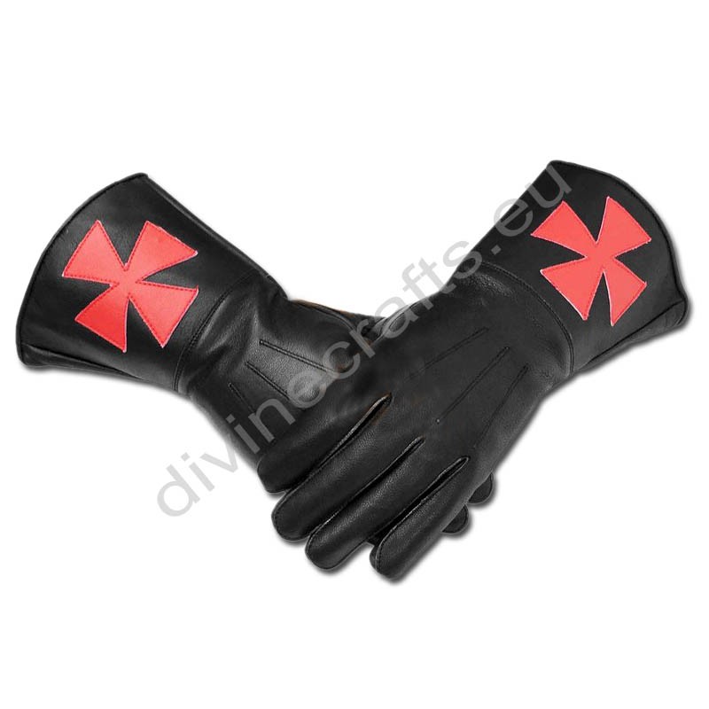 Masonic Knight Templar Black Gauntlets Soft Leather Gloves