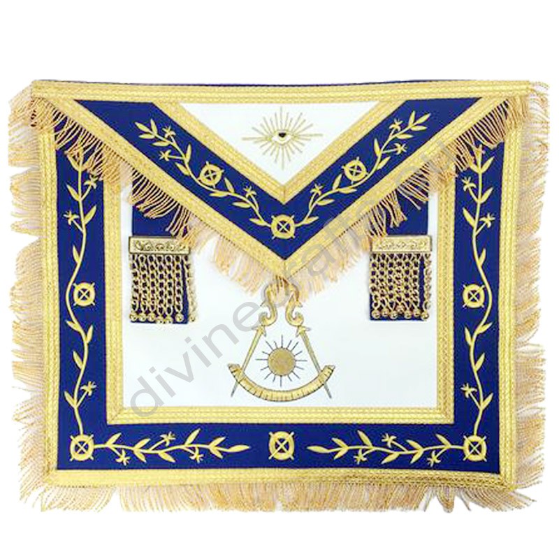 Masonic Blue Lodge Past Master Gold Machine Embroidery Apron