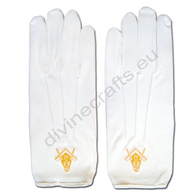 Masonic Cotton Gloves Golden Embroidery
