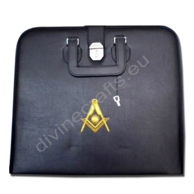 Hand Embroidered Masonic Custom Black, P.M. Apron Case Gold